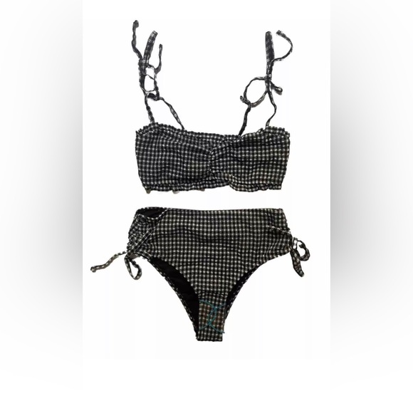 NWT ASOS TOPSHOP 2 PC Bikini Swimsuit Black & White Gingham Frill Women Sz 4 - Picture 3 of 6